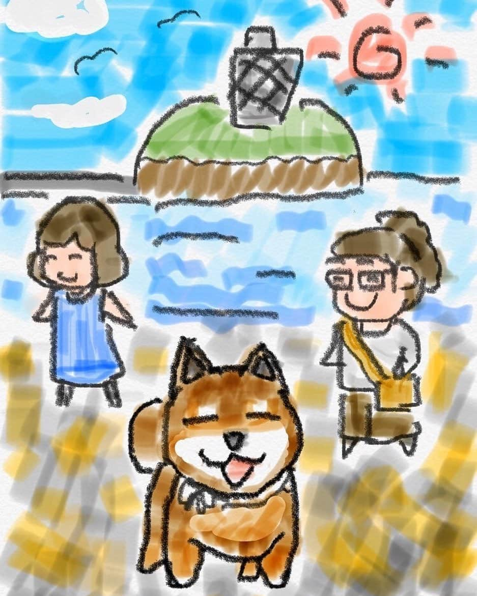 柴犬はなこ Shibainu Hanakoさんのインスタグラム写真 - (柴犬はなこ Shibainu HanakoInstagram)「@oyakata.k  親方さんが描いてくれた江ノ島とチーンのはなっぺ🤣💕私と娘ちゃんもニコニコで♡懐かしくて嬉しくて感動✨またいつか、あの公園でみんなと会えたらいいなぁ…🍀ジーンとありがとうございます😊 #shiba #dog #shibainu #犬　#柴犬　#江ノ島　#辻堂　#辻堂海浜公園  #犬とこども　#親方画伯」3月26日 23時36分 - kiki_beee