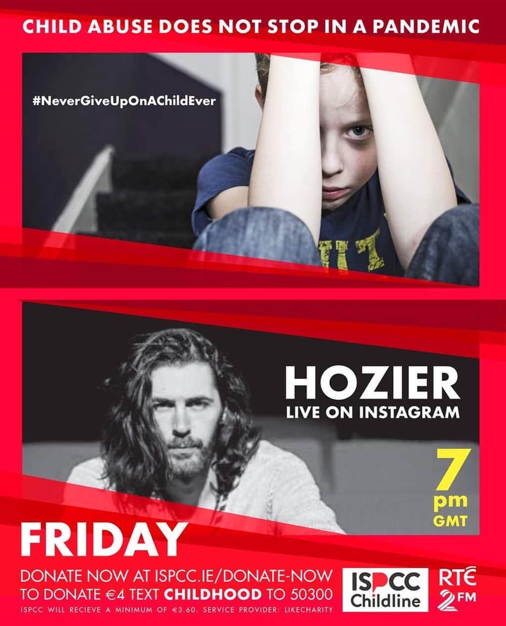 ホージアのインスタグラム：「I’m partnering with @ispcc_childline & @rte2fm to #NeverGiveUpOnAChildEver and will be performing live on Instagram tomorrow at 7pm GMT (12p PT/3 ET). Child abuse does not stop in a pandemic. 💚」