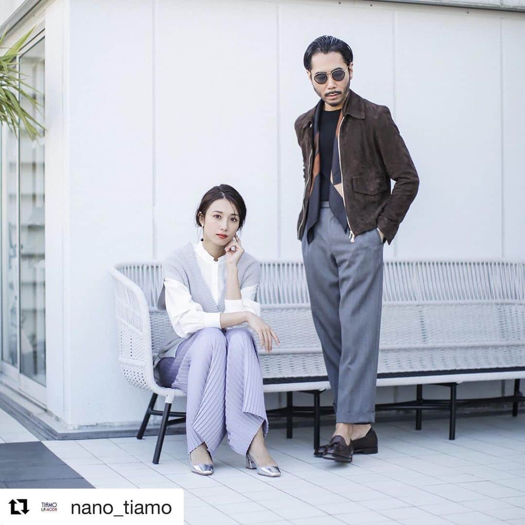 のインスタグラム：「こんな時ですが、 お家で見ていただけたら嬉しいです！ ・ ・ ・ 笑いを堪えたらこんな顔笑😂 ティアモさんは毎回クールです。 stealは笑いなし☺︎ ・ ・  @nano_tiamo with @get_repost ・・・ . ティアモ・ラ・モーダNo.135が3月26日（木）ON AIR！ テーマは「この春、絶対モテるレザー！今期のエンメはティア別注祭り！」 . ぜひお楽しみください！ . nano・universe: ベルト付きニットロングベスト ¥7,480(tax in) 品番:6690122022 . nano・universe: タイプライターバックロングシャツ ¥9,130(tax in) 品番:6690120011 . nano・universe: サテンプリーツパンツ ¥14,300(tax in) 品番:6690127012 . nano・universe: CALLA DROPS PIERCED EARRINGS ¥24,200(tax in) 品番:6719245014 . FABIO RUSCONI: 別注スクエアパンプス ¥24,200(tax in) 品番:6719133003 . @nano_tiamo @yusuke__fukushima @micahirose @emmeti_official  @nanouniverse_official #NANOUNIVERSEMENS#ITEMINFO#nanouniverse#nano#MENSFASHION#MENS#ootd#OUTFIT#COORDINATE#FASHIONITEM#fashionchannel#nano_tiamo  #ファッションスナップ #スナップ #ファッション #ナノユニバース #コーディネイト #メンズ #メンズファッション #ファッションアイテム #コーデ #ファッション番組 #ティアモ #エンメティの魅力を🥼 #徹底解説❗️」