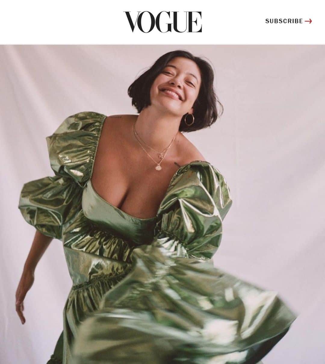 ナオミ・シマダのインスタグラム：「i did most of this interview months ago before life as we know it seemingly changed forever. i still stand by my words and mean them now more than ever. i am currently trying to hold space for the complicated juxtaposition of simultaneously mourning the pain running throughout the world right now while hoping for a new vision that doesn’t depend on the exploitation of our fellow humans + our planet. this time is asking us to be tender with ourselves and the world around us. thank you @voguemagazine and @okjanelle for this feature and thank you to my sister @yumnaaa for this imagery that now feels like it came straight out of a beautiful dream I don’t want to wake up from. link in bio to read in full, love to all ~ 🕊」