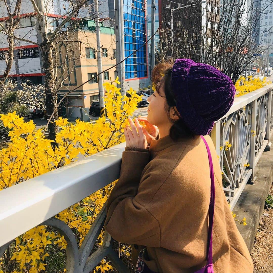 ソヨンのインスタグラム：「연습실 퇴근 후 만난, 안녕 봄아!」