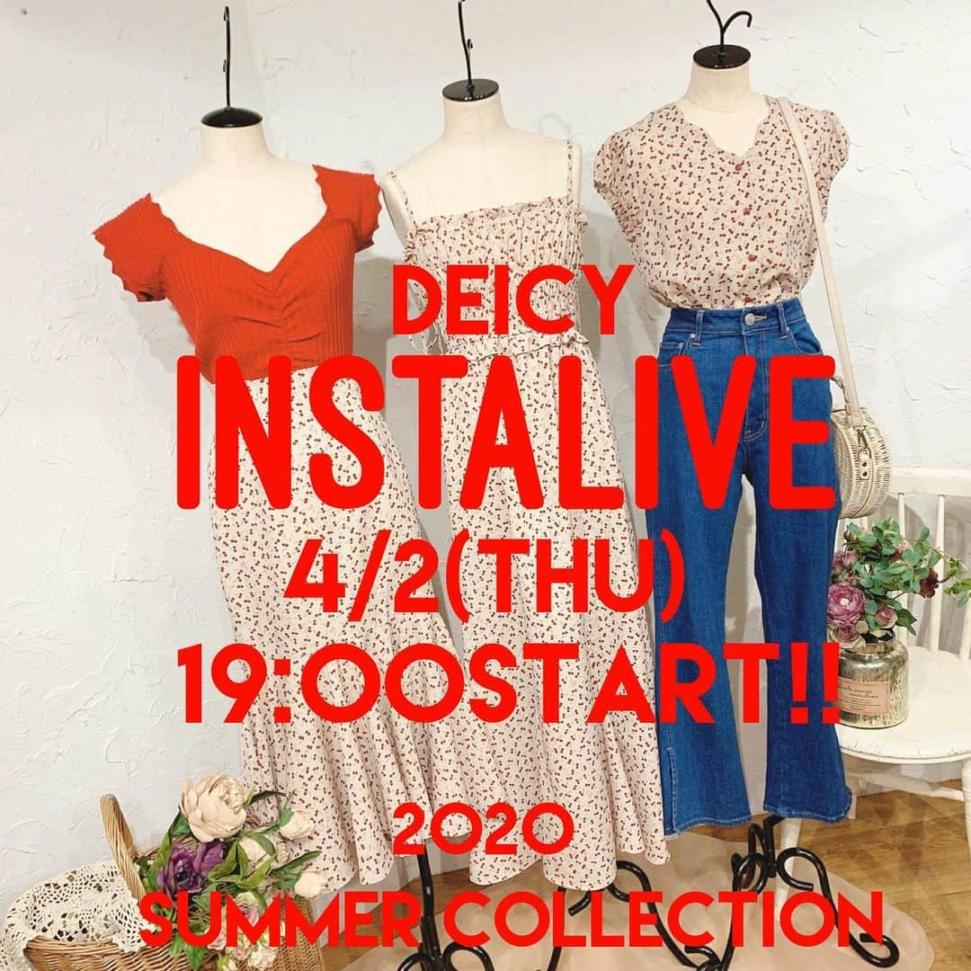 デイシーさんのインスタグラム写真 - (デイシーInstagram)「【DEICY instaLIVE】 4月2日19:00START!! 🍒2020 SUMMERCOLLECTION🍒 4月2日よりofficialwebstore、ZOZOTOWNにて 5月入荷アイテムの受注がスタート致します✨  展示会や受注会でも大人気のチェリーシリーズや夏に映えるカラフルなチェックなど気分の上がるアイテム達をご紹介していきます…♡ 4月2日当日はDEICYofficialinstagramのストーリズにてご質問も募集しております‼ 皆様お楽しみに♡!! @deicy_official  #deicy #mecouture #deicypress  #pr #preorder #summer #red #cherry #fashion #instagood #instalive #デイシー #インスタライブ #デイシーインスタライブ #夏服 #夏 #先行販売 #チェリー#レッド #ファッション #コーティネート」3月27日 9時19分 - deicy_official