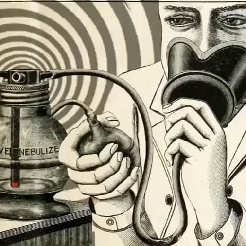 エマニュエル・ベアールのインスタグラム：「Day 10  #Repost @giusepperagazzini ・・・ THE “LOVE NEBULIZER” #giusepperagazzini #love#nebulizer#lovenebulizer#collageartist##collageanimation#instalove #instaartist#breathing ...」