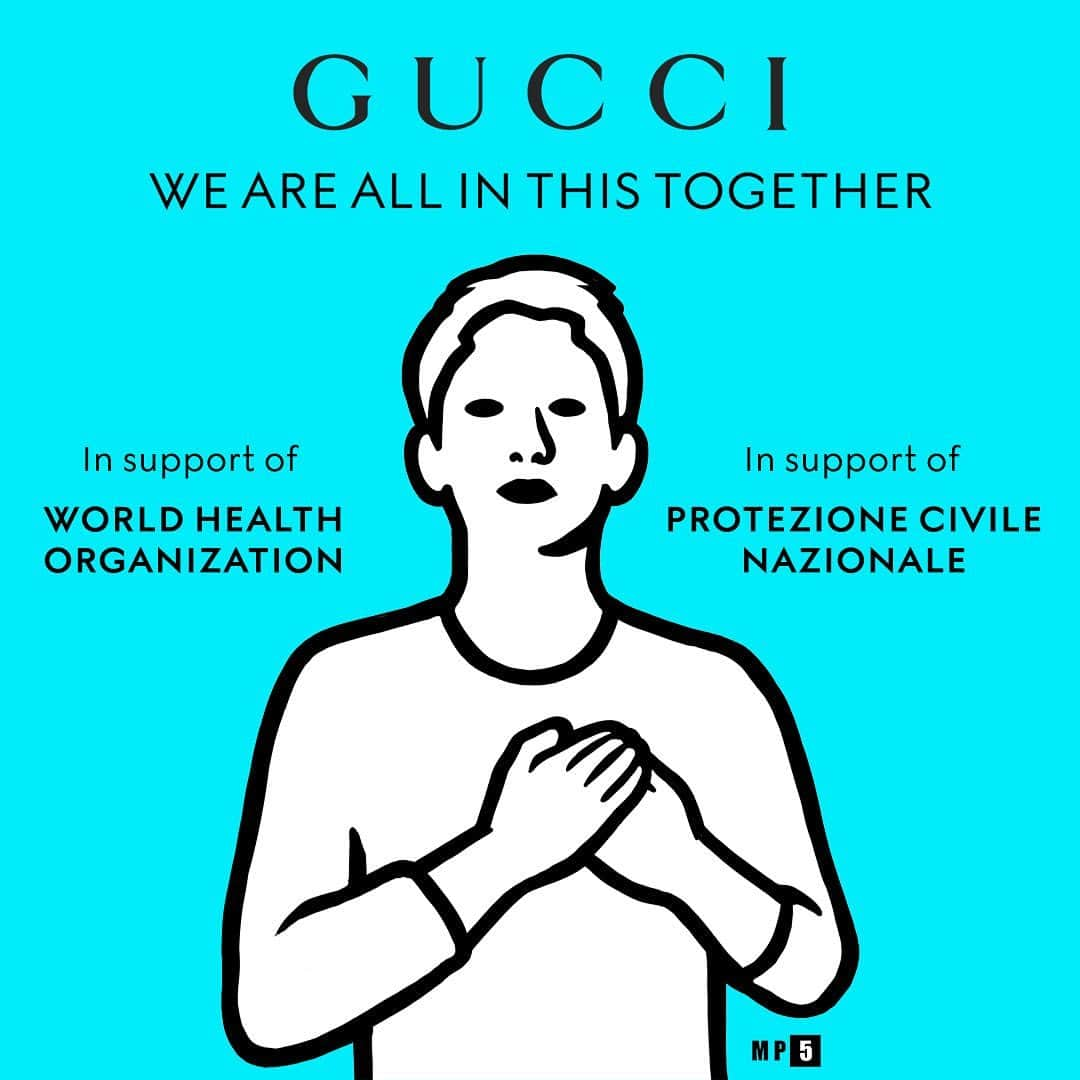 グッチさんのインスタグラム写真 - (グッチInstagram)「We Are All in This Together. Gucci stands with its global community to fight the #Covid19 pandemic by making two separate donations to crowdfunding campaigns. Locally, in Italy where the company is based, a 1 million euros donation to the Italian Civil Protection Department #DipartimentoProtezioneCivile in partnership with @intesasanpaolo’s #ForFunding platform to reinforce Italy’s health services and to source new ICU beds. Globally, Gucci donated 1 million euros to the United Nations Foundation’s Covid-19 Solidarity Response Fund in support of the World Health Organization @who through Facebook’s US$10 million Matching Fundraiser to monitor and collect data on the spread of the virus to strengthen ICUs across the world, supply protection equipment to health personnel and fast-track the creation of vaccines and therapies. The initiatives are captured in an original illustration gifted by Rome-based artist @mp5art, a person who holds their hand on their heart a message of human solidarity. “Gucci has created a world, open and free: a Gucci global community. We ask all of you to be the changemakers in this crisis, to stand together with us in the fight against the Coronavirus. We are all in this together,” say @alessandro_michele, Creative Director of Gucci, and #MarcoBizzarri, President and CEO of Gucci. Calling on our #GucciCommunity to join with us, give through our Donate Sticker on Stories to the United Nations Foundation’s Covid-19 Solidarity Response Fund in support of the World Health Organization @who, and on gucci.forfunding.it to donate to the Italian Civil Protection Department #DipartimentoProtezioneCivile. Discover more about the crowdfunding campaigns through link in bio. Starting from tomorrow, Gucci’s social channels will feature the official messages of @who to help spread useful information and prevention for the virus. #StaySafe #FlattenTheCurve」3月27日 1時15分 - gucci