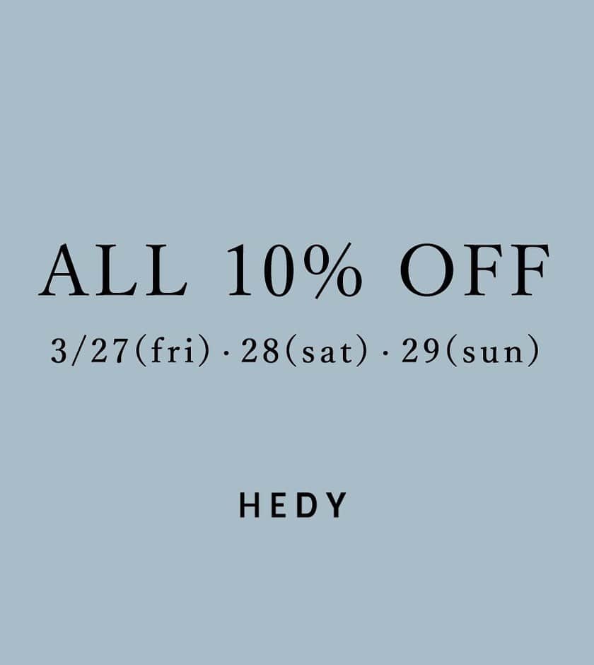 Ｈedyさんのインスタグラム写真 - (ＨedyInstagram)「【WEEKEND SALE】 本日より、 週末限定10%OFFセールがスタート‪‪！ .‬ HEDYオンラインストアでご購入頂いたお客様は送料無料となります！ . -開催日- 3/27(fri)-3/29(sun) . @hedy_daikanyama  @hedy_worldwide  #vintage #vintageshop #hedy  #エディ #hedy_japan #hedy_daikanyama #daikanyama #bag #fashion #accessory」3月27日 11時10分 - hedy_vintage
