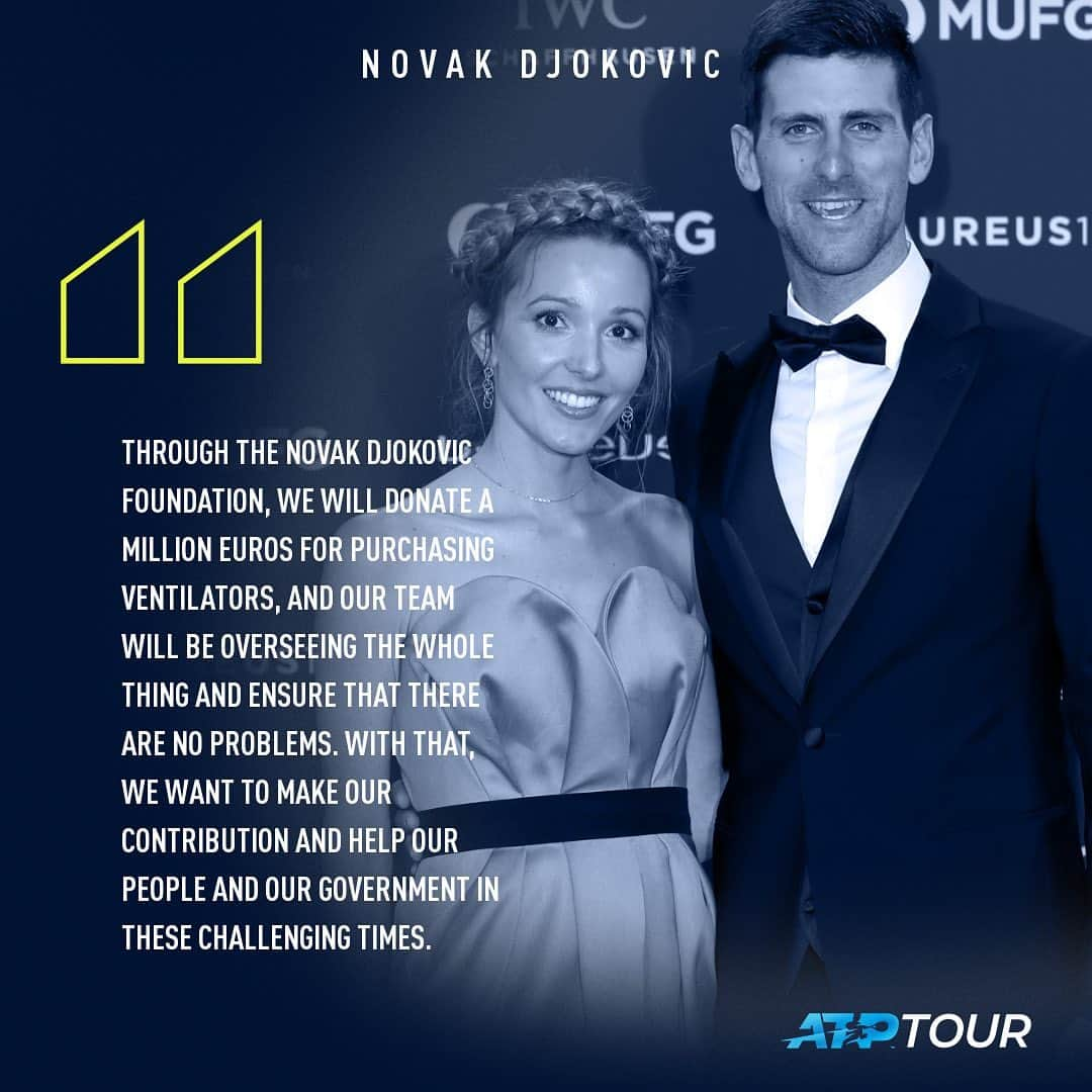 ATP World Tourさんのインスタグラム写真 - (ATP World TourInstagram)「Novak & Jelena Djokovic and the @novakfoundation will donate one million euros to help the people of Serbia in the fight against the coronavirus 👏」3月27日 23時51分 - atptour