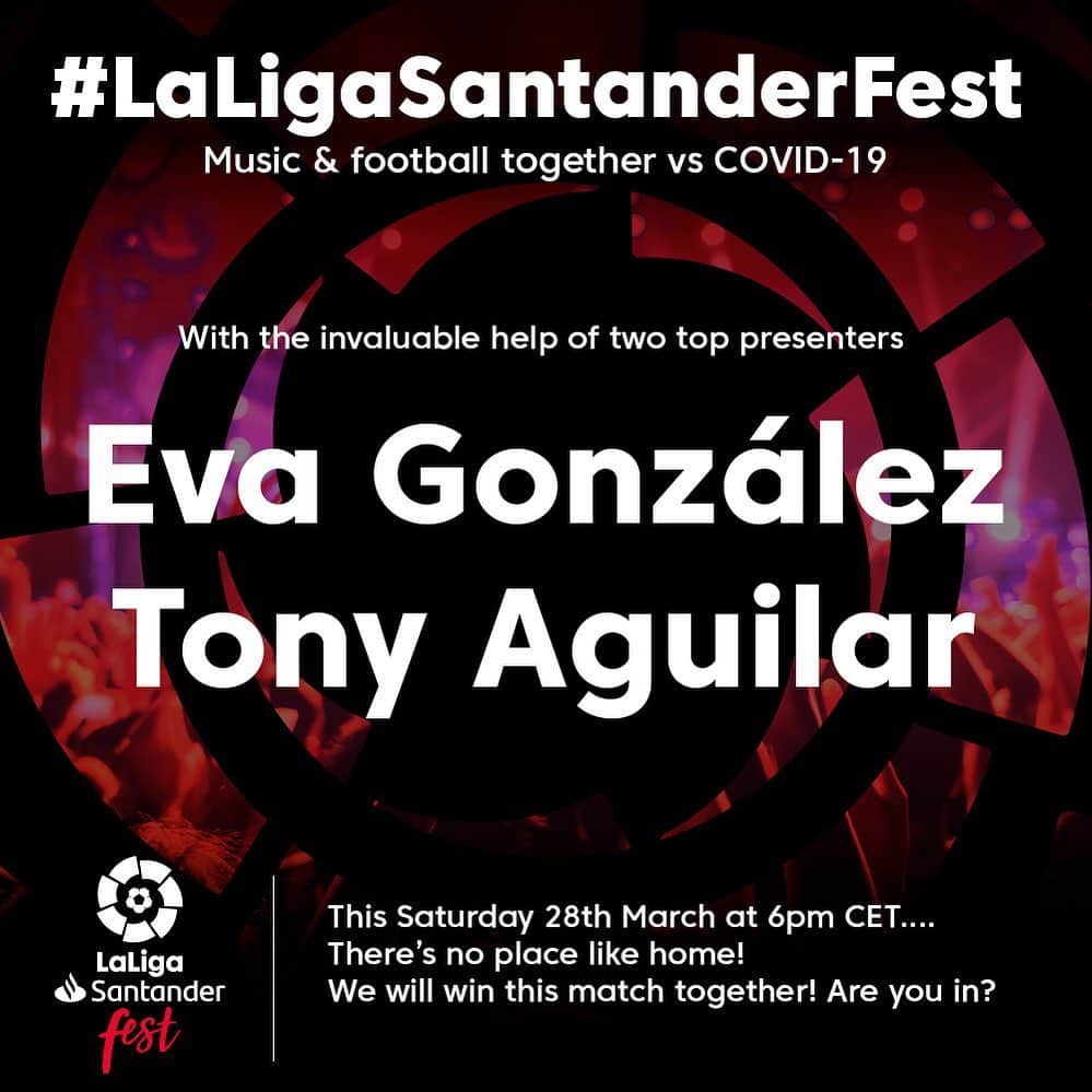 LFPさんのインスタグラム写真 - (LFPInstagram)「@evagonzalezoficial & @tonyaguilarofi will present #LaLigaSantanderFest! 🔝 • 📅 Saturday, March 28 ⏰ 18H (CET) ▶ @LaLiga & #LaLigaSportsTV ⚽🎶 Music and football, united against COVID-19! • #LaLiga #LaLigaSantander #Music #Fest」3月28日 2時21分 - laliga