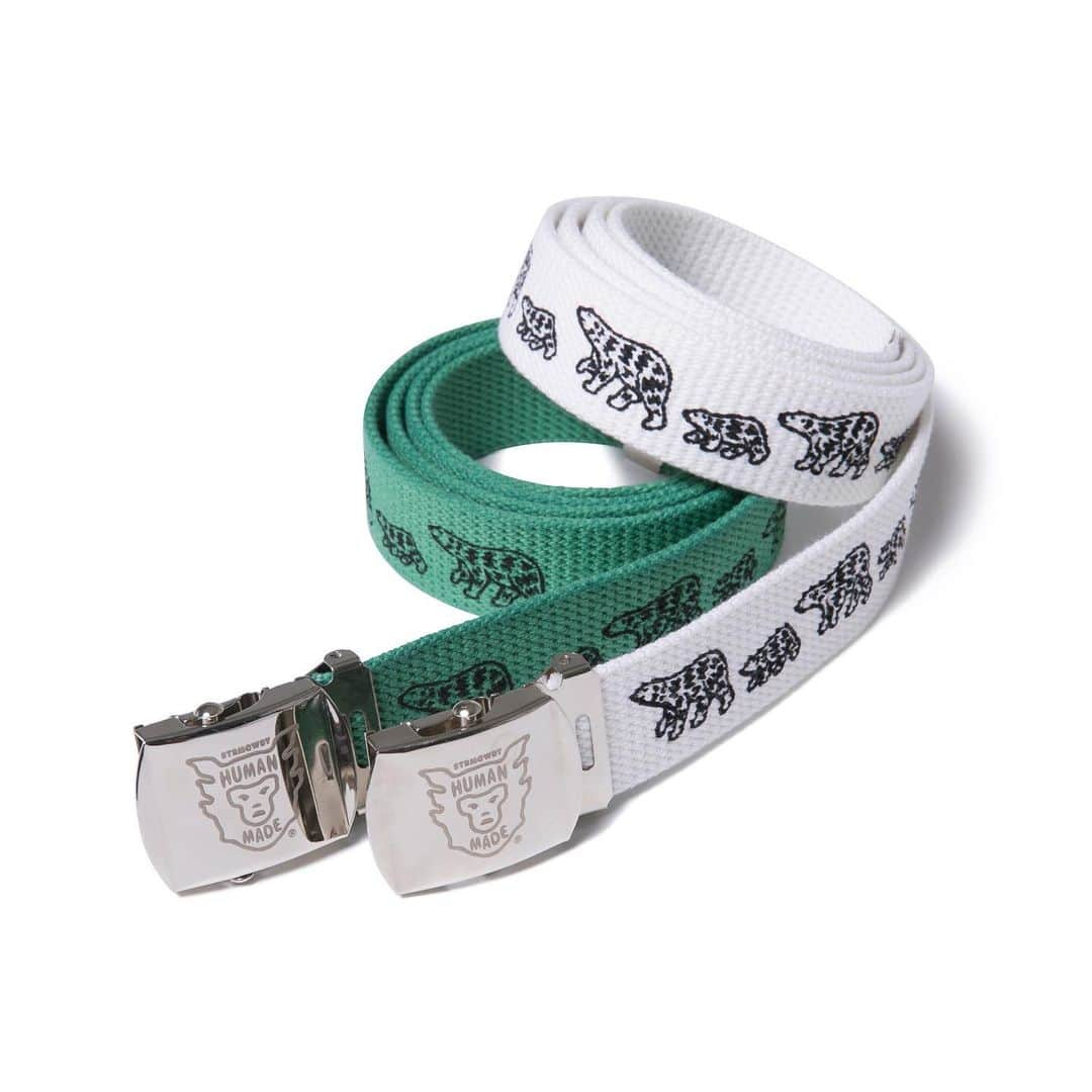 HUMAN MADEさんのインスタグラム写真 - (HUMAN MADEInstagram)「"WEB BELT" now available in store and online. www.humanmade.jp  コットン素材のGIベルトです。カラーは2色展開。白熊のプリントが特徴です。 Cotton G.I belt, available in two colors with polar bear print.」3月28日 12時50分 - humanmade