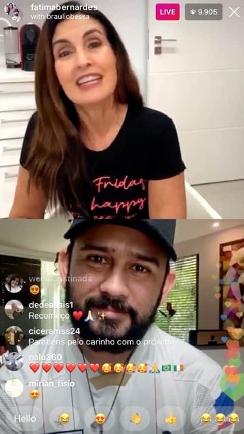 ファチマ・ベルナルデスのインスタグラム：「@brauliobessa participou da live de hj e declamou uma poesia pra gente. Foi bom pra matar a saudade. Amei! #fiqueemcasa #laveasmaos」