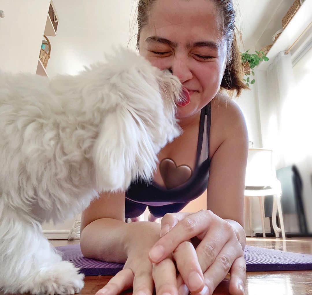 Alexa Ilacadさんのインスタグラム写真 - (Alexa IlacadInstagram)「Working out at home, for me, consists of 70% doggy playtime & 30% of doing the actual workout 😂 Hay naku, @blushclues. You are the cutest distraction ♥️ WORKOUT CLOTHES BY @pinksalmonclothing 🥰」3月28日 17時35分 - alexailacad