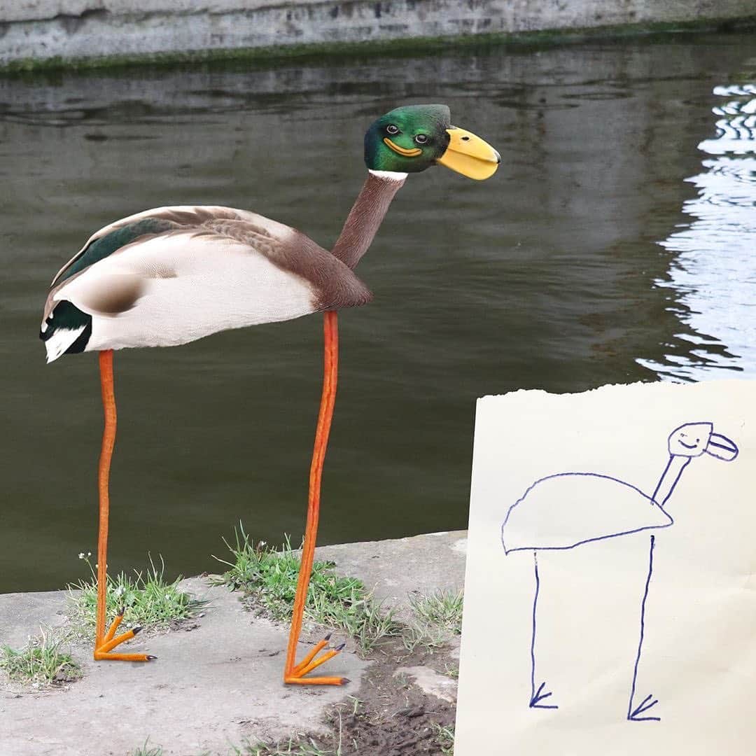 bestvacationsのインスタグラム：「Child drawings recreated by a father on photoshop 😅 Which is the most amazing? This remind us that creativity starts in the childhood 👩‍🎨👨‍🎨 By @thingsihavedrawn」