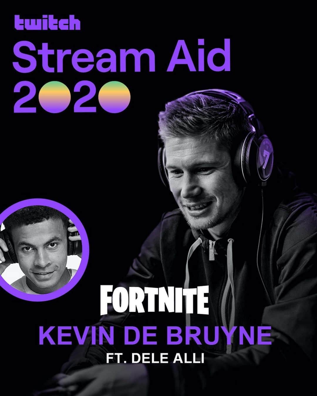 ケヴィン・デ・ブライネのインスタグラム：「We’re going live to save lives! In response to the COVID-19 pandemic, @dele and I will be playing Fortnite in @twitch ‘s Stream Aid to raise money! (Link in bio)」