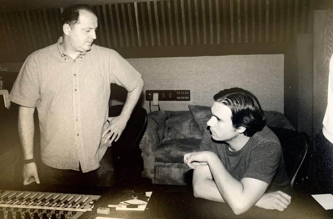Jimmy Eat Worldのインスタグラム：「Gil Norton and Jim in the studio while tracking strings for our Futures album. 📸: @zlind76 #springcleaning」