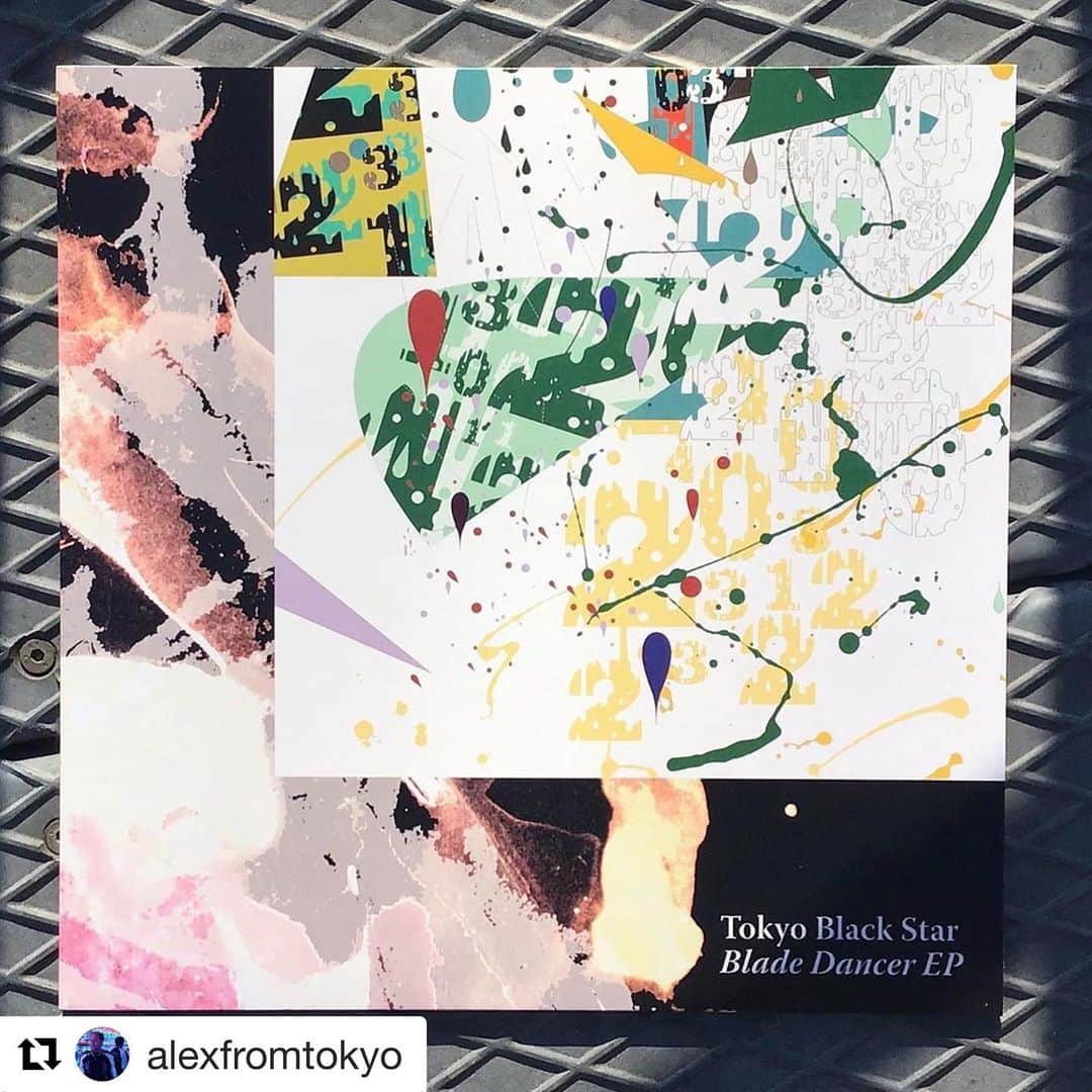 松山智一のインスタグラム：「Congrats to my brother @alexfromtokyo for this new EP release. Stay home and get your ears wet with his creation.  #Repost @alexfromtokyo ・・・ Our Tokyo Black Star - Blade Dancer EP (world famous) featuring beautiful design by @tatrungberlin with sublime paintings by @tomokazumatsuyama is OUT today worldwide on vinyl and digital! #TokyoBlackStar #worldfamous @mutingthenoise @innervisions_official」