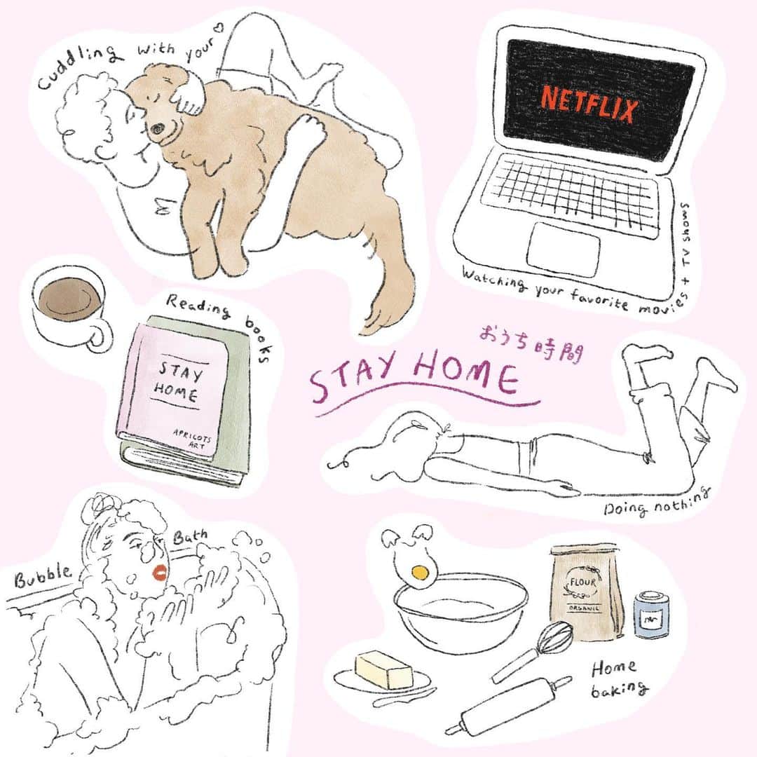Apricots Artのインスタグラム：「🏠 もともと出不精なのでおうち遊びはかなり得意 あとはわんこさえいれば... #忍法家ごもりの術 #stayhome #おうち時間  Illusted by Mina」