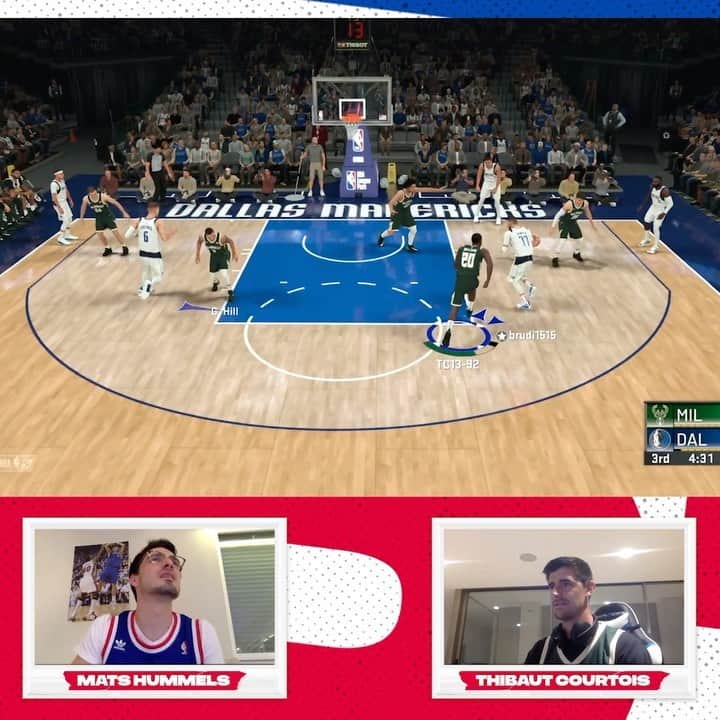 マッツ・フメルスのインスタグラム：「Great matchup against @thibautcourtois with my @dallasmavs 🏀🎮 As you can see it got quite emotional...😄 Check out the full video on Thibauts Twitch Channel at 9pm! Rematch soon, Thibaut!☝️ @NBAEurope #NBATogether」