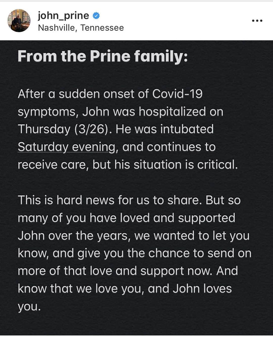 メイ・ホイットマンのインスタグラム：「this is devastating. Please please please send your love and support to my hero John Prine and his family and friends. I love you so much John were all rooting for you」