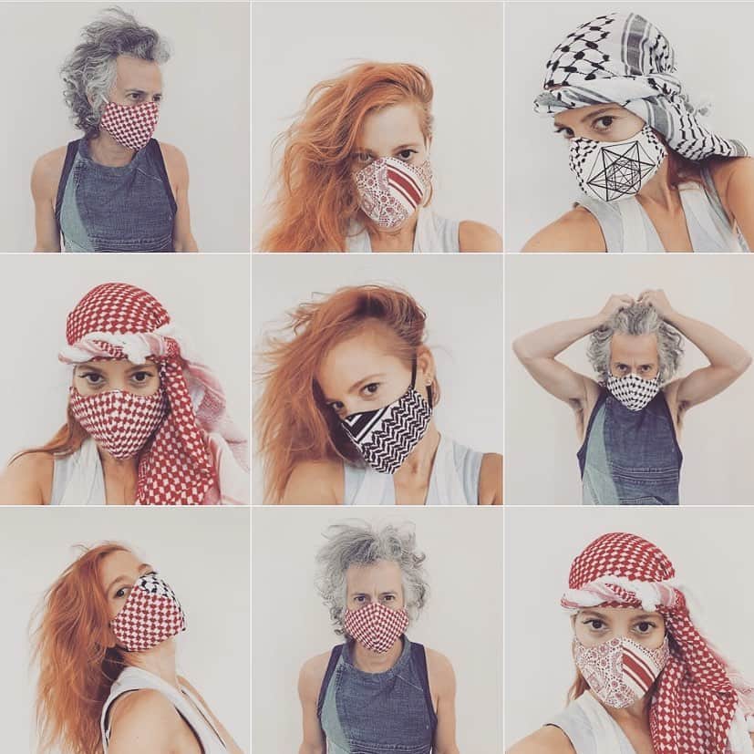 スリーアズフォーのインスタグラム：「Now Available on our shop Link in Bio #threeasfour Mask! Featuring threeASFOUR's iconic prints from 2012 collection "inSALAAM inSHALOM", celebrating the textiles of both Arabic and Jewish cultures by mixing the geometric patterns of the TWO worlds and uniting them as ONE !  We are donating 10% of each purchase towards creating medical masks for  the support of the health community in New York City  All masks are limited edition - One of A kind ! #mask #keffiyeh #facemask #peace #unity #masks」