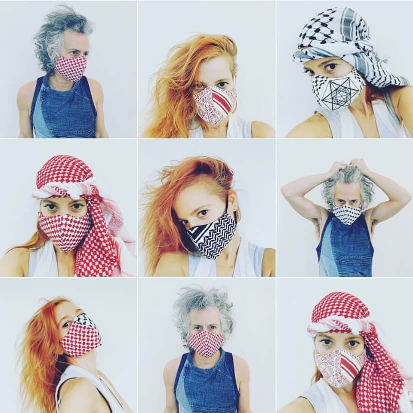 スリーアズフォーのインスタグラム：「Now Available on our shop Link in Bio #threeasfour Mask! Featuring threeASFOUR's iconic prints from 2012 collection "inSALAAM inSHALOM", celebrating the textiles of both Arabic and Jewish cultures by mixing the geometric patterns of the TWO worlds and uniting them as ONE !  We are donating 10% of each purchase towards creating medical masks for  the support of the health community in New York City  All masks are limited edition - One of A kind ! #mask #keffiyeh #facemask #peace #unity #masks」