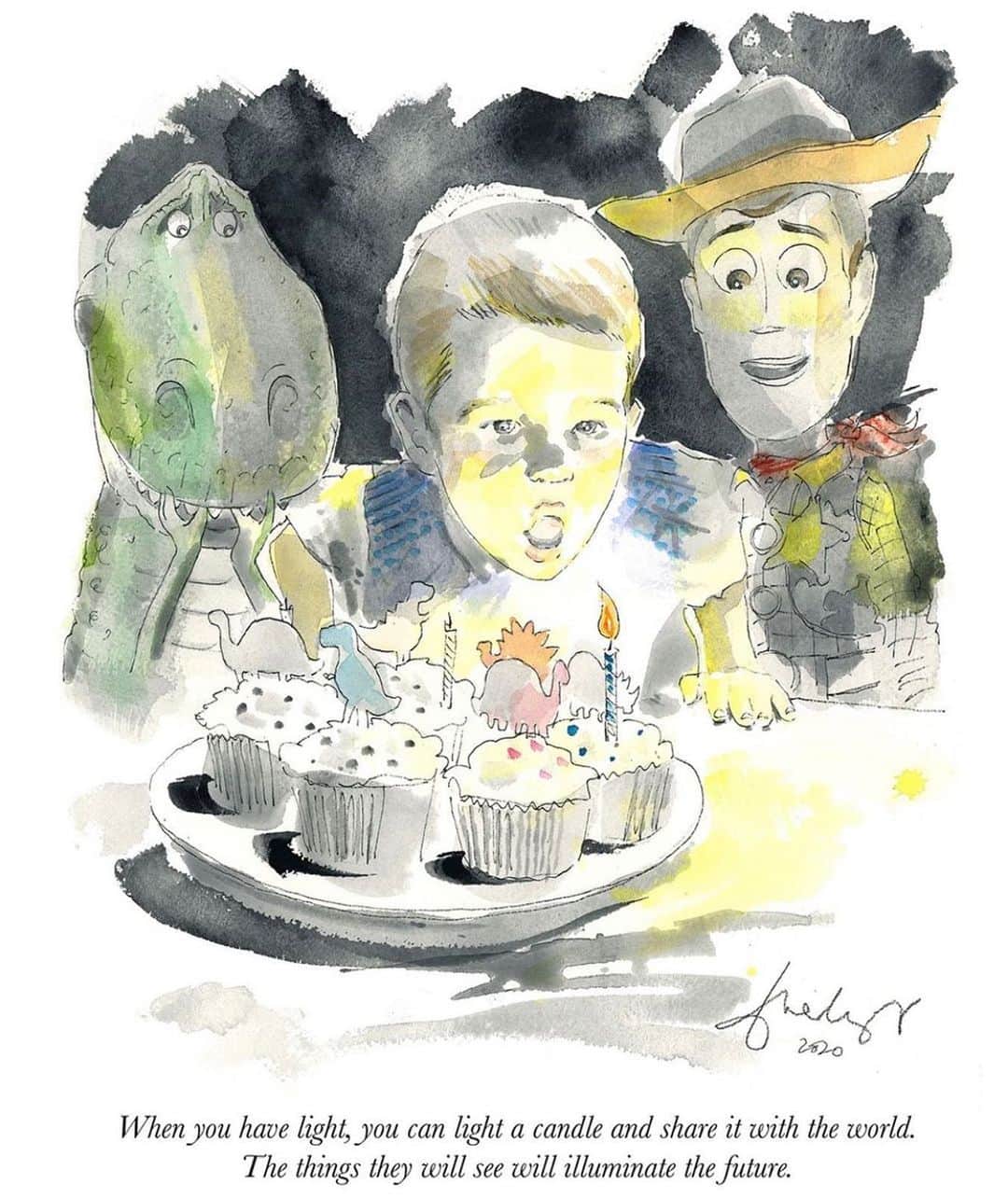 マンディクーンのインスタグラム：「Happy Birthday to all the dreamers who have to imagine just a little bit more- your heroes are with you 🦖🤠❤️ - Thank you for this, @studiobluelogan. It’s beautiful. ❤️」