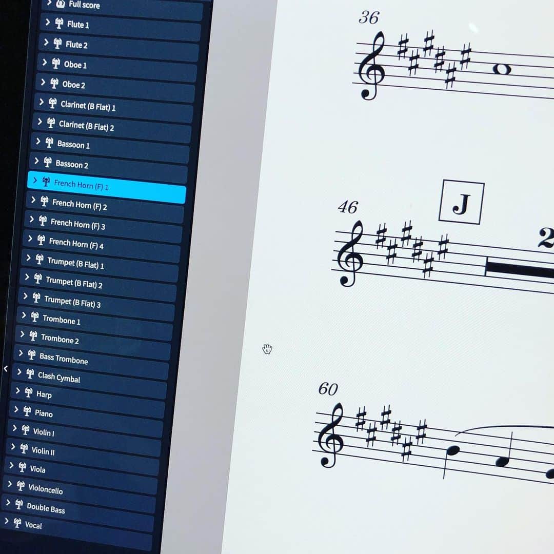 上杉洋史のインスタグラム：「Working on a project which has many parts with Dorico. #dorico #music #orchestra #musicengraving」
