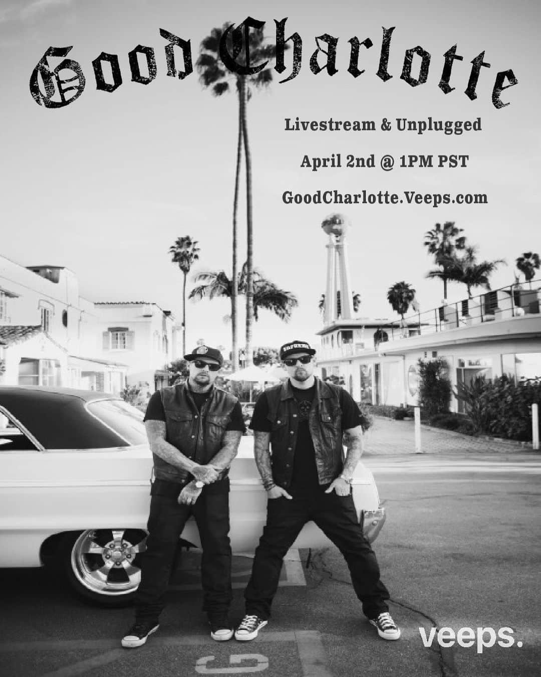 ベンジー・マッデンのインスタグラム：「Hey Fam- Tune in to a Special Live & Unplugged set with Me & Joel, we’re gonna play some GC songs and share some stories.  All Proceeds go to Charitable Efforts in our Community in the Covid 19 Crisis🖤  GoodCharlotte.Veeps.com」