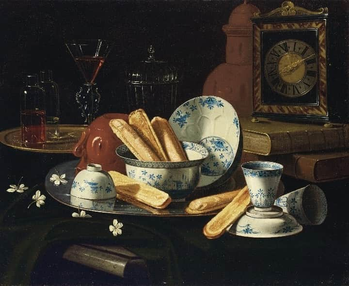 クリスティーズさんのインスタグラム写真 - (クリスティーズInstagram)「The new happy hour: tea, biscuits, books, and wine. 🍷 .⠀ Italian-born Cristoforo Munari was best known for his still life paintings during the Baroque period. He lived in Florence for about a decade, during which time he was attached to the House of Medici.⠀ .⠀ Towards the end of his life, Munari moved to Pisa and worked almost entirely in art restoration.⠀ .⠀ Cristoforo Munari (1667-1720), ‘Biscuits, porcelain and an earthenware pot on a silver charger with a glass of wine, books, a clock jasmine blossoms and other vessels on a partially draped stone ledge’. . Sold 1 May 2019 at Christie’s New York.⠀ .⠀ #stayhome #art #artwork #artist #baroque #treats #painting #stilllife #artcanhelp #food #foodpics #foodart」3月31日 17時41分 - christiesinc