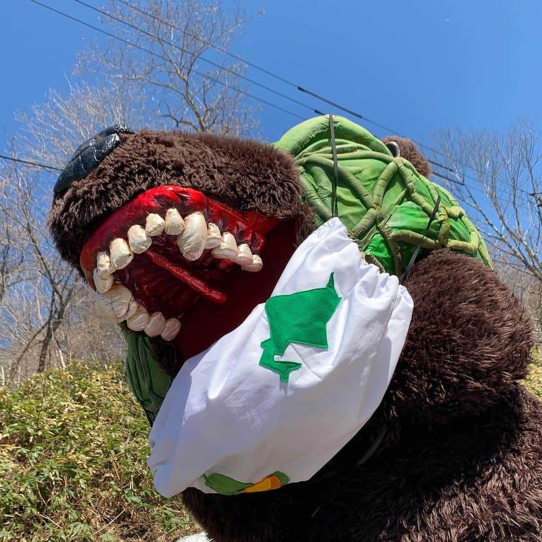メロン熊【公式】さんのインスタグラム写真 - (メロン熊【公式】Instagram)「すっかりマスクお気に入り  #メロン熊  #マスク #お気に入り #不要不急の外出  #夕張」3月31日 18時32分 - yubarimelonkuma