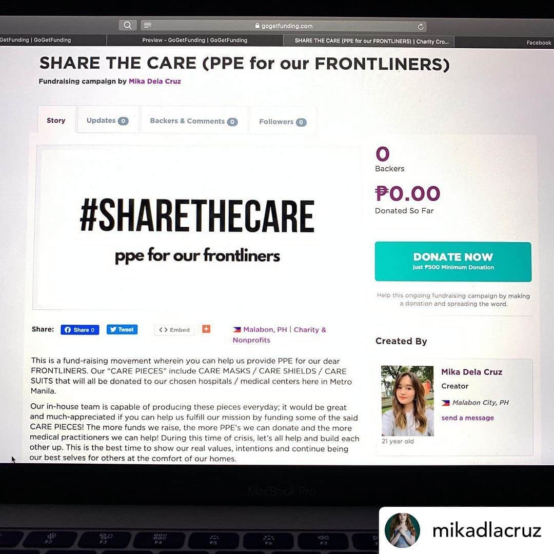 Nash Aguasさんのインスタグラム写真 - (Nash AguasInstagram)「Posted @withregram • @mikadlacruz hi everyone!! been working on this for days and now our fundraising site is finally up!  i partnered with @apartment8clothing @dentaderm.ph @jcimanila @jcimanilena @silangpasimuno and i’m so grateful to all of them for accepting my offer and allowing this to happen! I LOVE YOU ALL SO MUCH 💖🙏🏻 This is a fund-raising movement wherein you can help us provide PPE for our dear FRONTLINERS. Our “CARE PIECES” include CARE MASKS / CARE SHIELDS / CARE SUITS that will all be donated to our chosen hospitals / medical centers here in Metro Manila.  Our in-house team is capable of producing these pieces everyday; it would be great and much-appreciated if you can help us fulfill our mission by funding some of the said CARE PIECES! The more funds we raise, the more PPE’s we can donate and the more medical practitioners we can help! During this time of crisis, let’s all help and build each other up. This is the best time to show our real values, intentions and continue being our best selves for others at the comfort of our homes.  Help us help them and let's all!! #SHARETHECARE ❤️❤️❤️ 👇🏻 https://gogetfunding.com/share-the-care-ppe-for-our-frontliners/」3月31日 22時06分 - zackwey