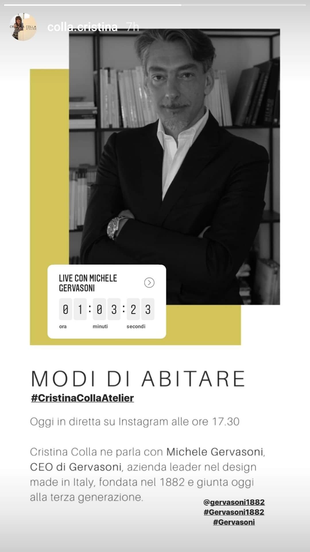 のインスタグラム：「Michele Gervasoni, intervistato da @colla.cristina, condivide la sua visione sui modi contemporanei di vivere e abitare e ci svela le scelte fatte per arredare la sua  casa. #Gervasoni1882」