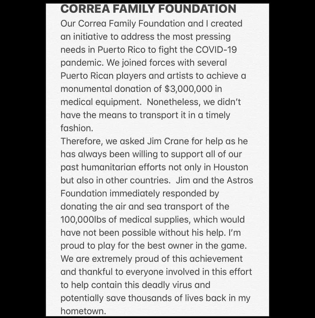カルロス・コレアのインスタグラム：「Thank you everybody for making this possible 🙏🏽 Gracias a todos por hacer esto posible 🙏🏽」
