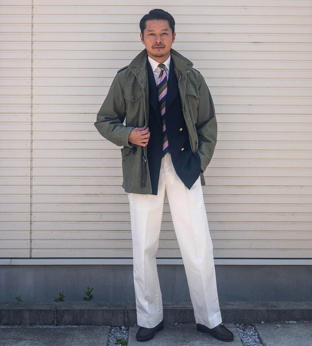 高田朋佳のインスタグラム：「“Spring mood...” ———————————————————————— #m65fieldjacket #m65 #ringjacket #newcolonialstyle #jetset #singapore #luxuryresort #colonyclothing #singaporelife #singaporestyle  #lifestyle #fashion #mensfashion」