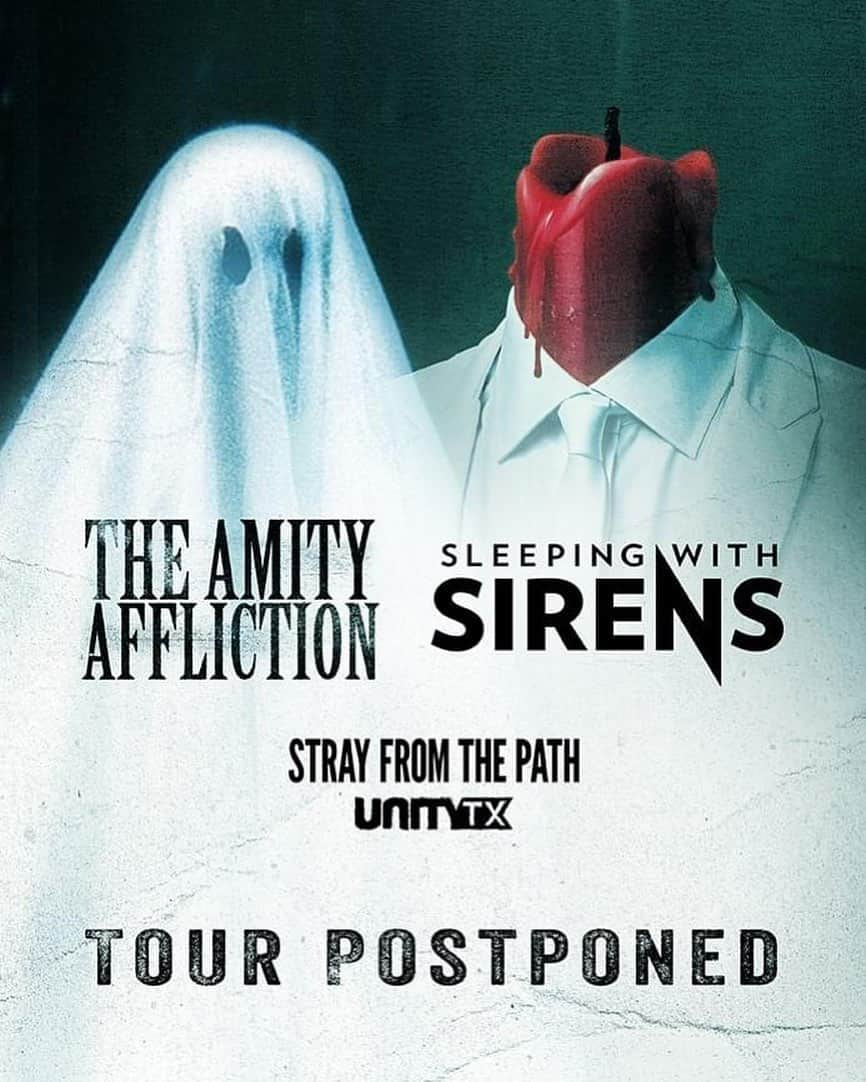 The Amity Afflictionさんのインスタグラム写真 - (The Amity AfflictionInstagram)「This may not come as a surprise, but we have to announce that we have to reschedule our upcoming tour with Sleeping With Sirens , Stray From The Path and Unity-TX. The health and safety of everyone who attends our shows is of the utmost importance to us, and it is not possible to play these shows as scheduled, in order to follow the current social distancing guidelines.  This all may seem obvious, but we will really look forward to getting back out there and seeing you all.  We will announce new dates as soon as we can, and all previously purchased tickets and VIP WILL be honoured for any and all rescheduled shows. In the meantime, stay tuned for updates and please practice the necessary precautions to keep you, your loved ones and our communities safe.」4月1日 3時05分 - theamityaffliction