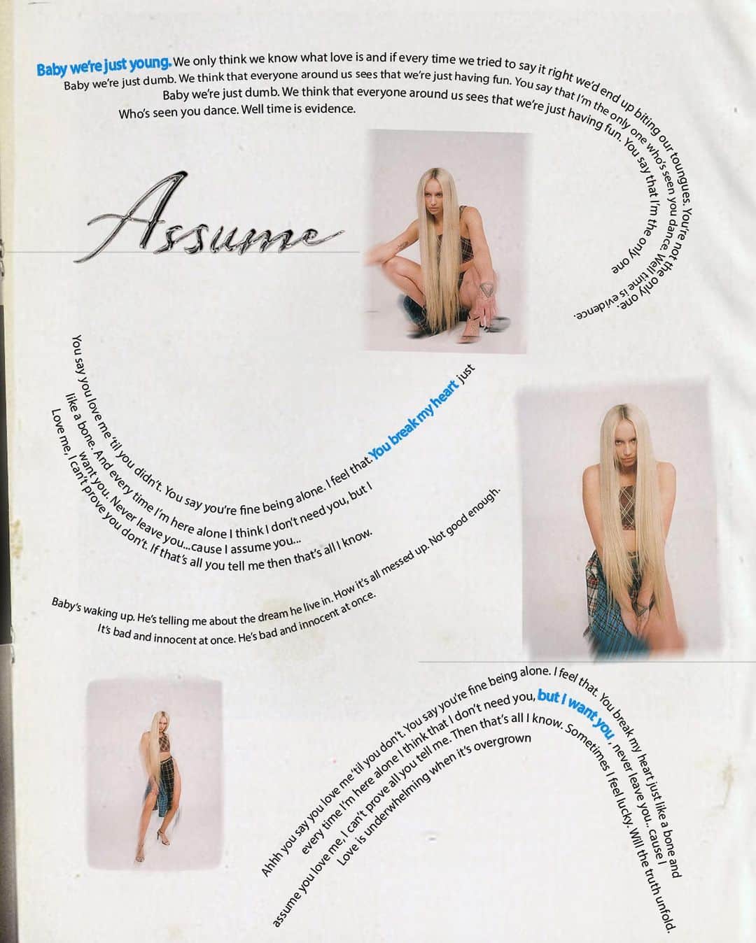 ケイリン・ルッソのインスタグラム：「assume lyrics 💫 baby we’re just young  we only think we know what love is  and if every time we tried to say it right  we’d end up biting our tongues. you’re not the only one  baby we’re just dumb  we think that everyone around us  sees that  we’re just having fun.  you say that  i’m the only one  who’s seen you dance  well time is evidence (woo)  you say you love me ’til you don’t (mean that) you say you’re fine being alone (i needed that)  i feel that (yeah, yeah) you break my heart just like a bone (i feel that) and every time i’m here alone  i think that  i don’t need you, but i want you  never leave you.. cause i assume you.. love me,  i can’t prove you don’t.  if thats all you tell me  then that’s all i know  baby’s waking up  he’s telling me  about the dream he lives in  how it’s all messed up not good enough  it’s bad an innocent at once  he’s bad and innocent at once  ahhhhh you say you love me til you don’t (mean that) you say you’re fine being alone (i needed that)  i feel that (yeah, yeah) you break my heart just like a bone (i feel that) and every time i’m here alone  i think that  i don’t need you, but i want you, never leave you.. cause i assume you  love me (love me) i can’ t prove you don’t  if that’s all you tell me  then that’s all i know  sometimes i feel lucky  will the truth unfold  love is underwhelming  when it’s overgrown - assume, written by myself and @ilikeguitarsalot」