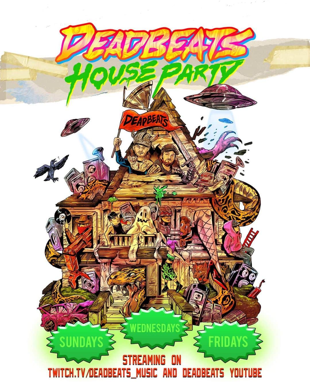 Zeds Deadのインスタグラム：「Coming to a video screen near you... this is the DeadBeats HOUSE PARTY!! Over the next few weeks we're bringing the party directly to your homes. Catch us live streaming with a bunch of our friends on Sundays, Wednesdays, and Fridays on Twitch and Youtube.  DJ Sets, Production Tutorials, Q&A's, Live Painting, Video Games and so much more.  Sign up now to stay in the loop --> https://deadbeats.lnk.to/HouseParty (Link In Bio)」