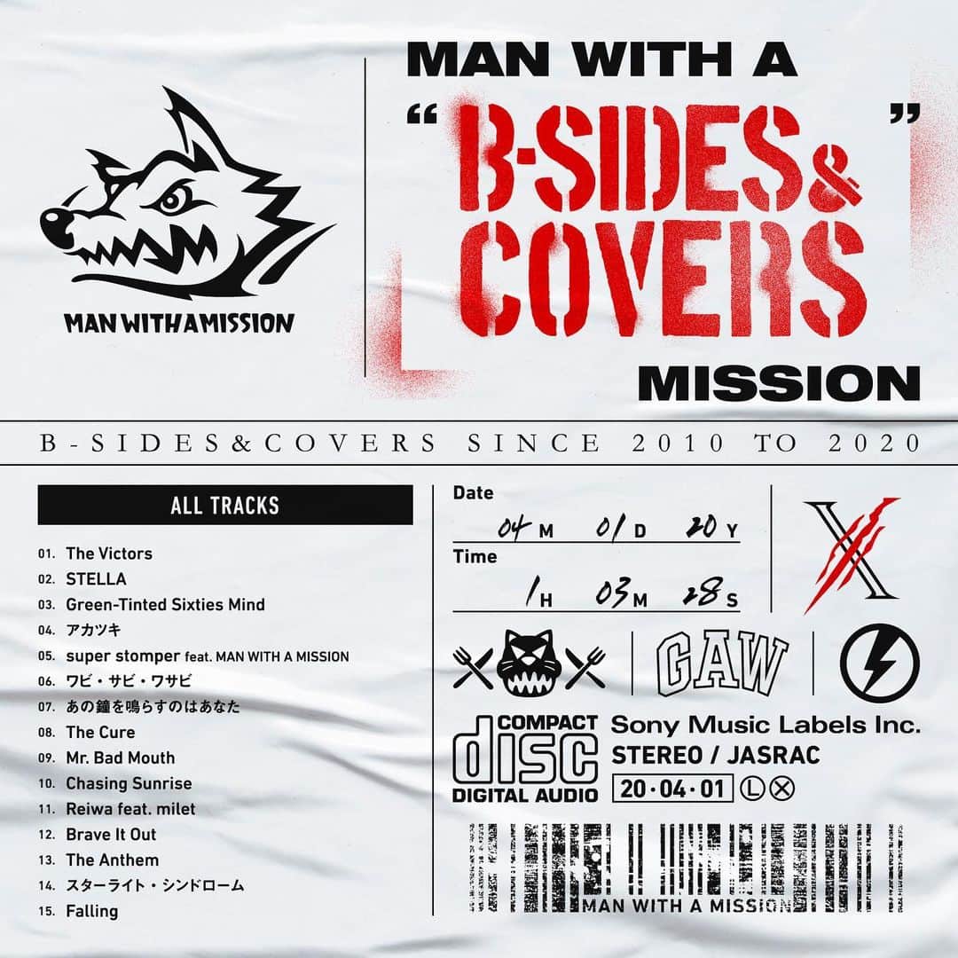 Man With A Missionさんのインスタグラム写真 - (Man With A MissionInstagram)「🚨OUT NOW! 🎉 B-SIDES & COVERS” . What a way to kick off #WolfWednesday and April!  To celebrate their 10th anniversary, MWAM have today released a compilation of the best of their B-sides and covers from the past 10 years. . Check our bio for the link to buy, listen or download. . . . #MANWITHAMISSON #MWAM #BsidesandCovers #MWAM10TH #誰ガ宣伝狼ジャ#jeankenjohnny #tokyotanaka #kamikazeboy #djsantamonica #spearrib」4月1日 19時44分 - mwamofficial