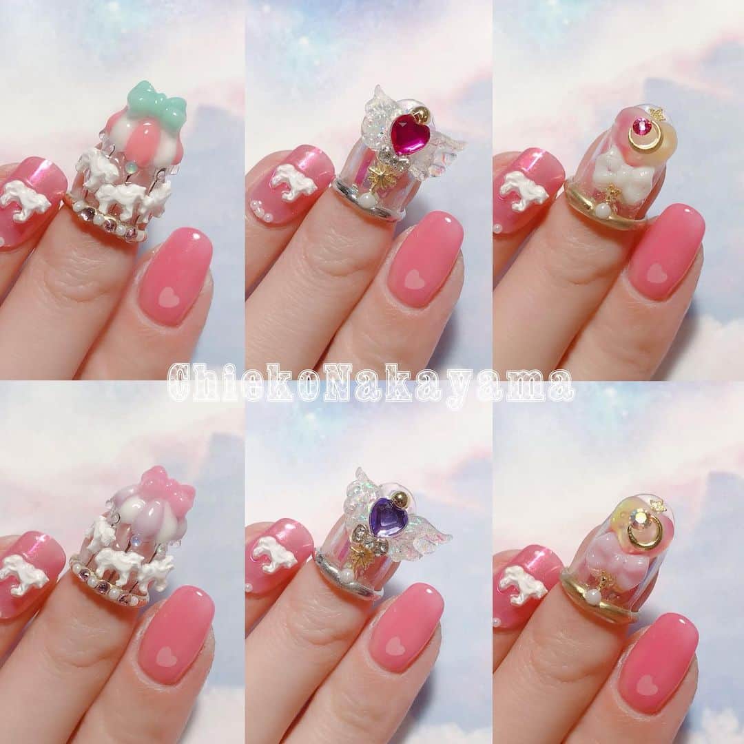 なかやまちえこのインスタグラム：「@stampnailring にてなかやまかちえこハンドメイド #リングネイル シリーズ✨ 本日04/01 12:00-から新作販売開始となっております✨✨⠀ 魔法少女シリーズ！！⠀ 今回の入荷分はあと残り1点となりました😌🙏✨右下のハートのステッキがございます✨✨⠀ ご購入くださった皆様ありがとうございます😊！ぜひいろんなところにご一緒にお出かけしてあげて下さい😌😌😌🙏✨❤️⠀ 1点1点手作りの為同じお色の組み合わせのデザインはありませんので、気になる方はお早めに😌🙏✨✨ ⠀ ご購入は @stampnailring  のプロフィールから販売サイトに飛んでいただくか、ストーリーから飛べます！🕊 ⠀ #リングネイル は指先に #リング をはめていただくのみの取り外し簡単に爪先のオシャレを楽しめる商品です✨⠀ ⠀ #スタンピングネイルリング のアカウントのストーリーハイライトのところからもショッピングサイトに飛べます！⠀ よろしくお願い致します😌🙏🙏✨⠀ ⠀ #nail #nails #nailart #ネイル #美甲 #ネイルアート  #japanesenailart #manucure #japanesenails #manicurist #gelnails #أظافر #네일아트 #vẽmóng #ngườiđẹp  #เพ้นท์เล็บ #искусствоногтя #artedeuñas #เพ้นท์เล็บเจล #ジェルネイルデザイン #ネイルデザイン #senikuku #nagelkunst #ゆめかわネイル #オーロラネイル #ゆめかわいい⠀⠀ ・意匠登録済（デザイン特許）STAMPNAIL ・実用新案登録済（使い方特許）STAMPNAIL」