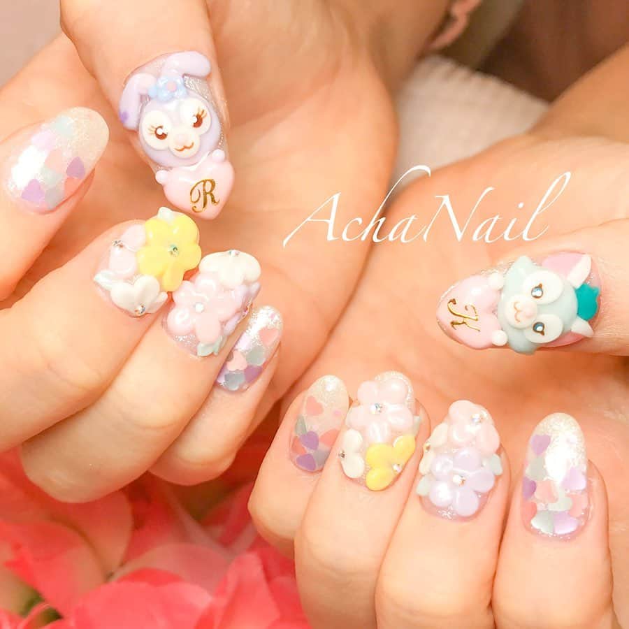 Achanailさんのインスタグラム写真 Achanailinstagram 春らしいパステルのお花とステラルーちゃんとジェラトーニくんの3dアート Ameblo Jp Acha Nail Entry Html ネイル ジェルネイル フィルイン フィルイン導入サロン 南