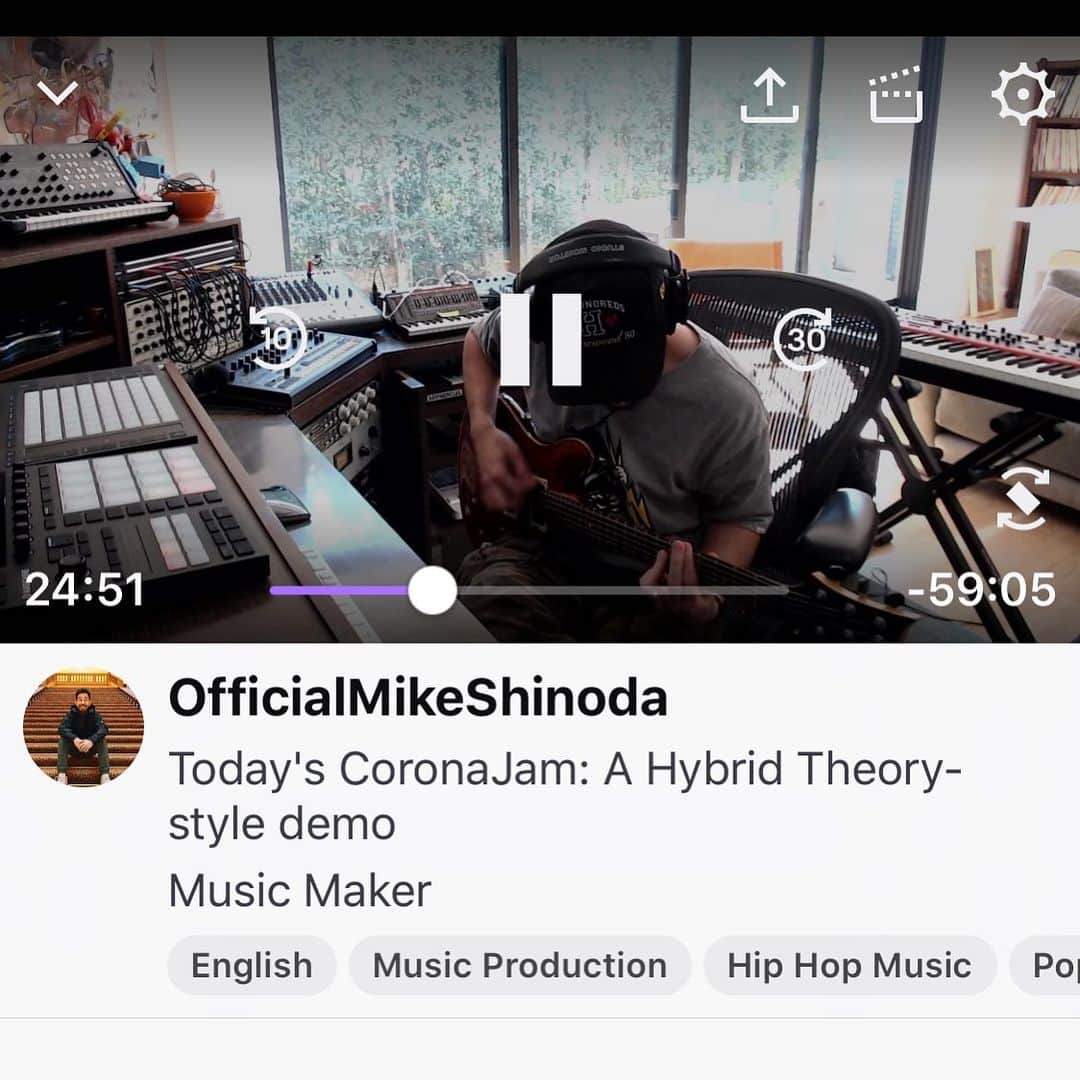 マイク・シノダのインスタグラム：「I did a “Hybrid Theory Style” demo today on Twitch / Youtube Live. Subscribe / follow me OfficialMikeShinoda to watch.」