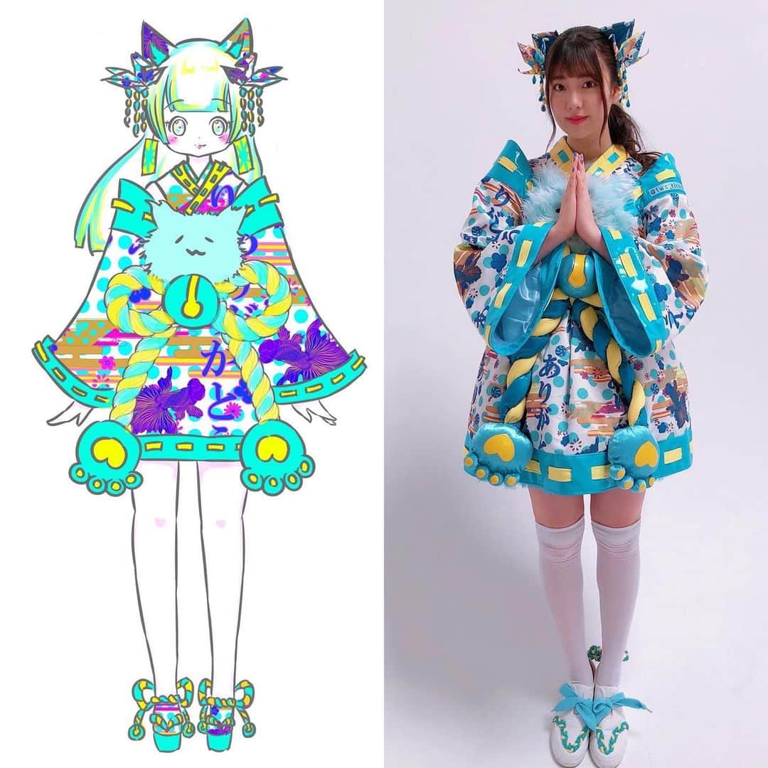 木村優のインスタグラム：「🍄わーすたちゃん衣装🍄﻿ ﻿ 小玉梨々華ちゃんバージョン﻿ 衣装デザイン🦩﻿ ﻿ ﻿ #KIMURAU #木村優 ﻿ ⚡️#Artwork ⚡️﻿ #わーすた #WASUTA #idol #kawaiifashion #kawaiiart」