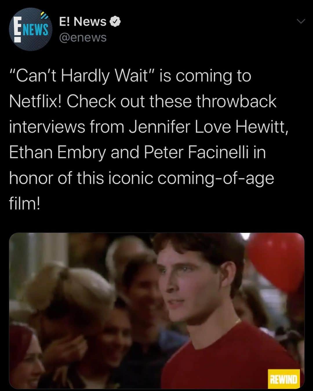 ピーター・ファシネリのインスタグラム：「Can’t Hardly Wait is now playing on @netflix  In case your running out if things to watch.  #oldiebutgoodie」
