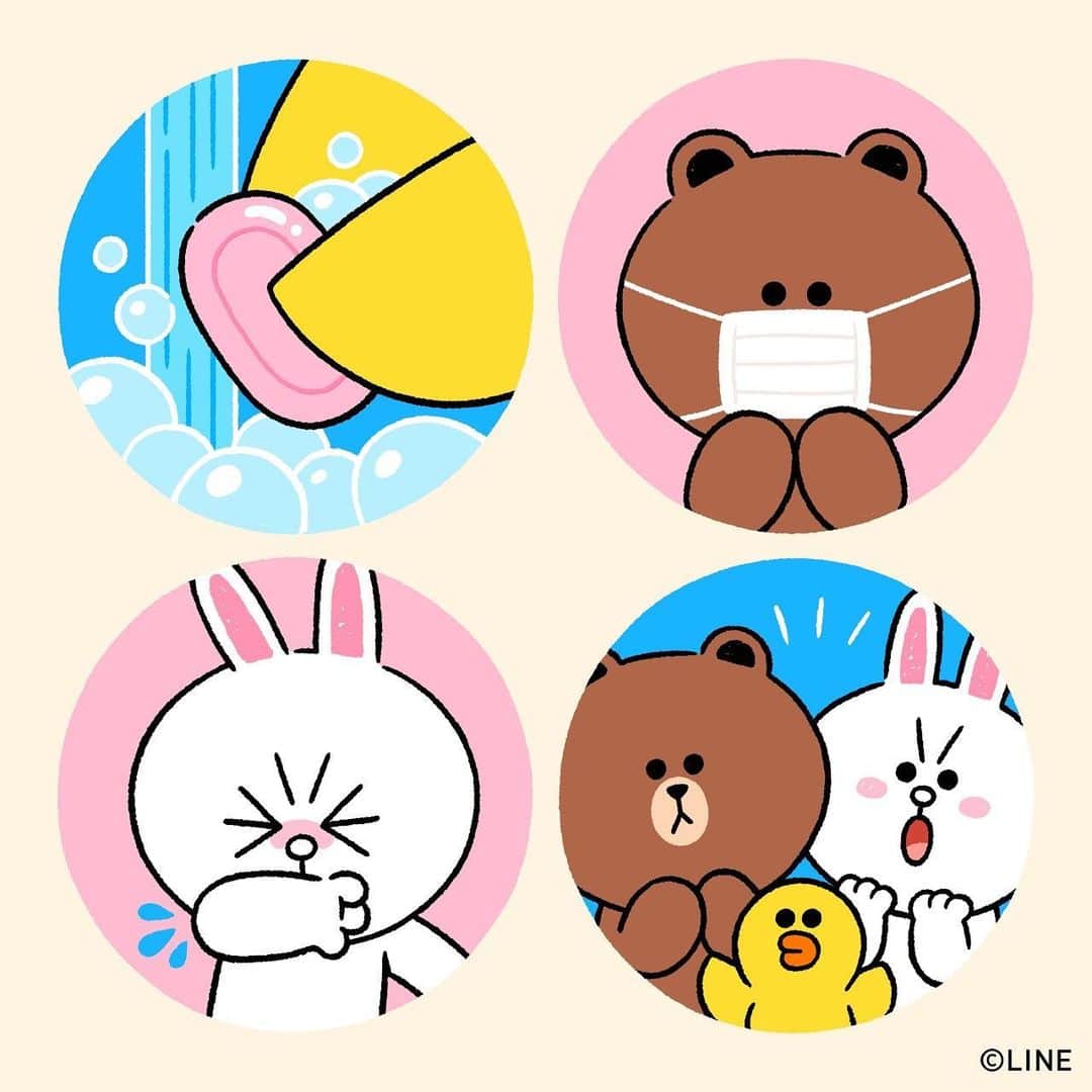 LINE FRIENDSさんのインスタグラム写真 - (LINE FRIENDSInstagram)「. Remember, Wash your hands often, wear facemasks and cover your coughs and sneezes! Practice social distancing and be safe dear friends. 🙏 ⠀ #COVID19 #Safetytips #Hygiene #Mask #Cover #LINEFRIENDS #BROWN #CONY #SALLY」4月2日 17時00分 - linefriends