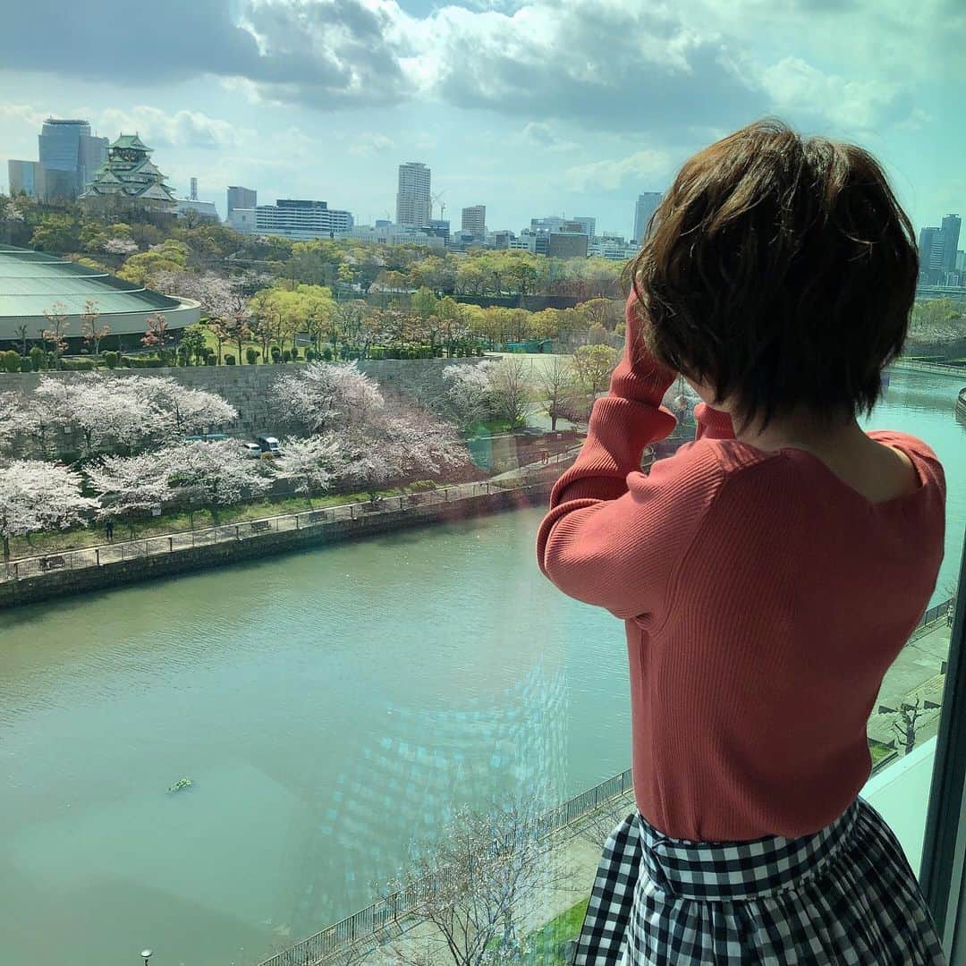 奈良岡希実子のインスタグラム：「やっとちゃんと桜見られました🌸 うれしいー！ 読売テレビから見える景色すんばらしいー！」
