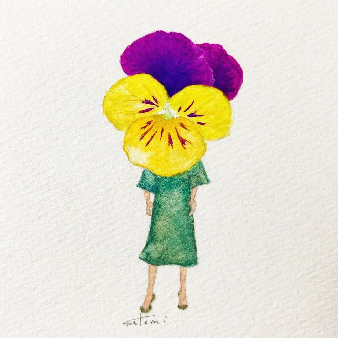 高杉さと美のインスタグラム：「💐💐💐 #ビオラ #水彩 #花 #植物と暮らす #viola #love #flowers #plants #ilustrationoftheday #art #watercolor」