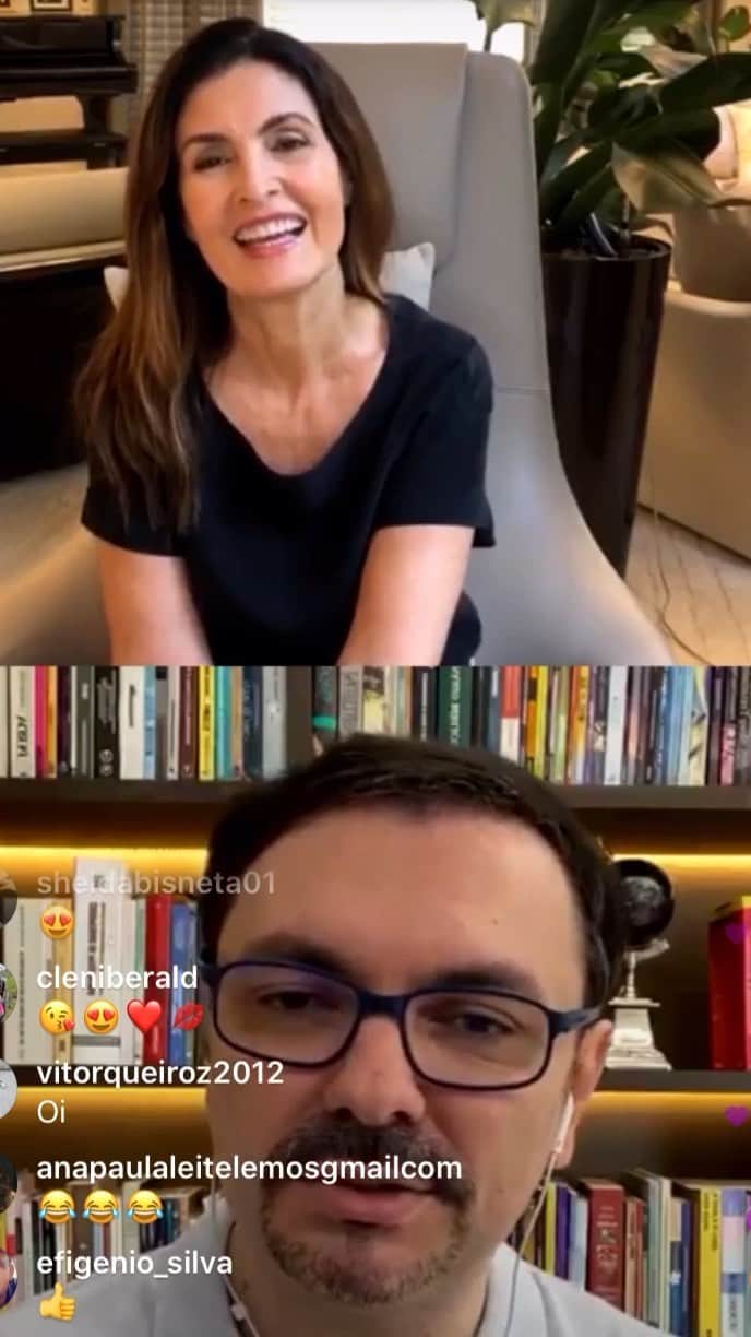 ファチマ・ベルナルデスのインスタグラム：「Na live de hj, eu e meu parceiro querido @rossandroklinjey conversamos sobre a possibilidade de usarmos a quarentena pra nos  conhecermos melhor. Não é fácil olhar pra dentro, mas vale a pena.」