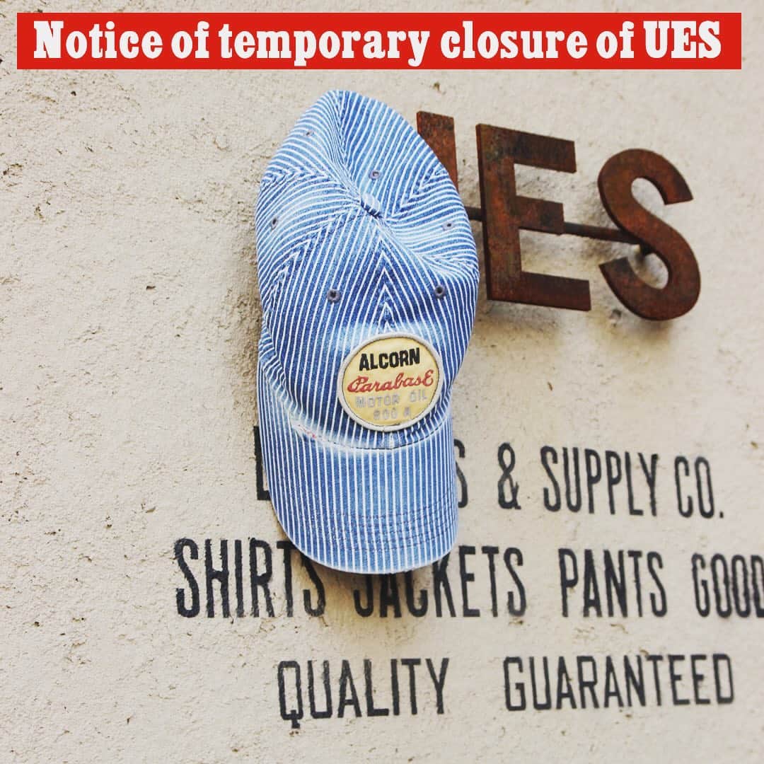 のインスタグラム：「. [Notice of temporary closure of directly managed stores of UES] . Thank you for using and always supporting our UES directly managed stores. Our store has been shortening business hours to prevent the spread of the new coronavirus infection. However, from the viewpoint of ensuring the health and safety of customers and employees, we have decide to put our Osaka and Daikanyam stores on temporary closure from April 6 (Monday). . At this time, there is no prospect of resumption, but we will announce again at the time of resumption. We will be open this weekend 4/4 (Sat) and 4/5  11am~6pm. We apologize for any inconvenience this may cause,  we appreciate your understanding and kind support. . In addition, please use the official online shop as we continue to respond to shipping and inquiries. . #ues  #uesinformation #noticefromues  #noticeoftemporaryclosure」