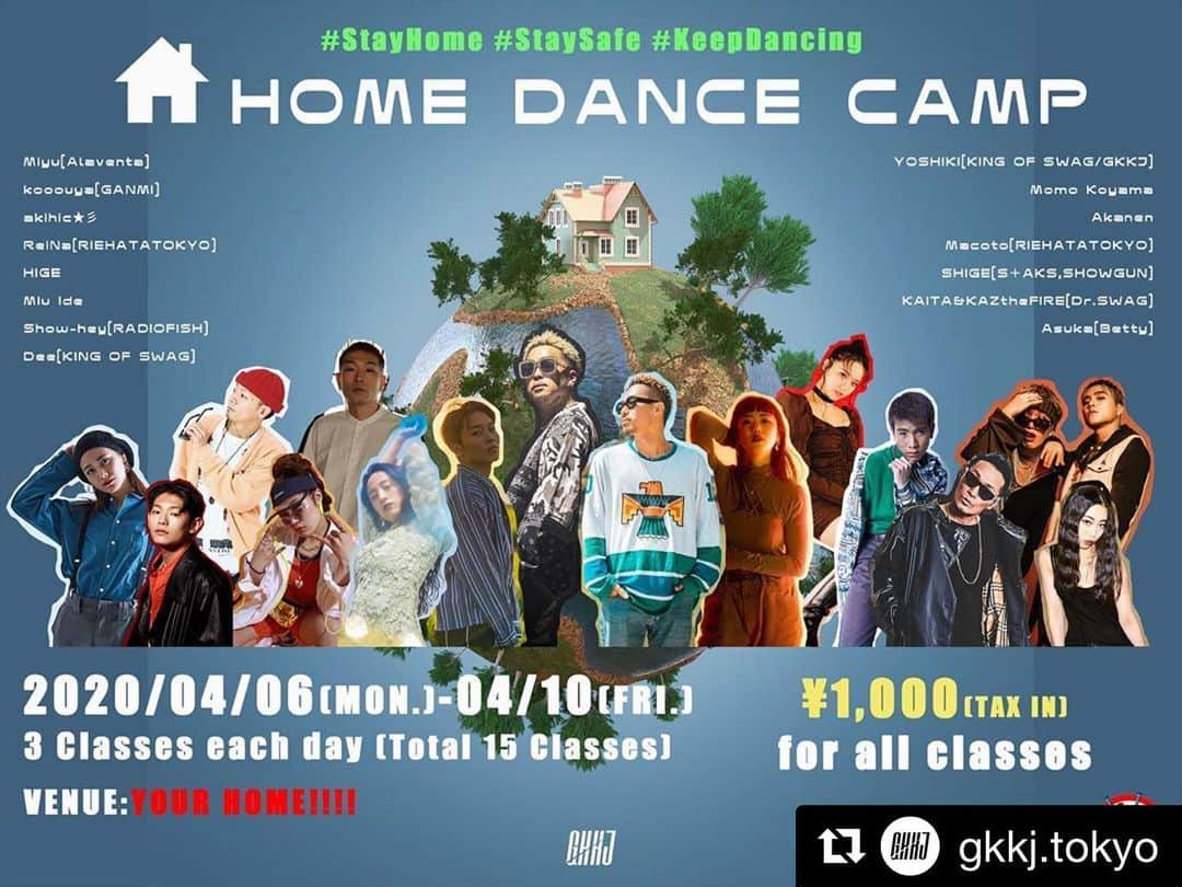 Kazuki Hamamotoさんのインスタグラム写真 - (Kazuki HamamotoInstagram)「GKKJの素晴らしい取り組み！ stayhome  staysafe  keep dancing!! 是非みなさん参加してみてください^_^  #Repost @gkkj.tokyo with @get_repost ・・・ #StayHome #StaySafe #KeepDancing﻿ 〝HOME DANCE CAMP” by GKKJ﻿ ﻿ 新型コロナウイルスの影響で自宅謹慎・外出自粛を余儀なくされている現状で、 ダンスレッスンやWSの大半が中止となっています。 ﻿ ﻿ 一部営業をしているスタジオもあるようですが、﻿ インストラクターや 受講者も危険と隣り合わせで不安な中の実施となっており、 どうにか健全に安全を確保した上でレッスンの実施、受講ができないかと考え 今回「HOME DANCE CAMP by GKKJ」を企画するに至りました。 ﻿ 安全に自宅待機をしながら運動をして健康的にこの現状を乗り切りたい。 ﻿ 生活の一部ともなっている大好きなダンスから離れることなく、心の健康も維持したい。 ﻿ ﻿ そんな思いで企画したこのプロジェクトに賛同していただける 超一流のインストラクターの方々を募り、 リアルなダンスキャンプでも実現不可能なラインナップで 少しでもダンスとエンターテインメントの力で世界を元気にしたいと思っています。 ﻿ 世界中から参加できるよう海外版のサイトも用意しています。﻿ ﻿ Stay Home, Stay Safe, Keep Dancing!!!﻿ __________________________________________﻿ 開催日程:2020年4月6日(月)~2020年4月10日(金)﻿ 配信場所:各インストラクター自宅﻿ 受講場所:各受講者自宅﻿ 配信媒体:インスタグラムLIVE ﻿ 受講方法:特設サイトから申し込み、支払完了後、特設非公開インスタグラムアカウントから フォローを承認。﻿ 受講価格:1,000円(全クラス受け放題) ﻿ 支払方法:PayPal、銀行振込 ﻿ レッスン時間:各クラス60分 ﻿ クラス数:1日3本の合計15本﻿ ﻿ 詳細、エントリーはプロフィールリンクから======================= ﻿ #StayHome #StaySafe #KeepDancing ﻿ “HOME DANCE CAMP” by GKKJ﻿ ﻿  Almost of dance classes/ WS are been canceled since we are now in a quarantine situation.﻿ Some are still available but it’s still in danger and anxious .﻿ Therefore we considered what is the safest way to share dance and this 「HOME DANCE CAMP by GKKJ」proposal was came out.﻿ Getting through this situation through dancing make our health and also mental-health.﻿ This project is by pro-instructor who agreed with our proposal. It’s going to be a dream dance camp!! You can join this camp from worldwide!! Stay home, Stay safe, Keep dancing!!! ﻿ ﻿ __________________________________________﻿ Date:6th.Apr.2020 - 10th.Apr.2020﻿ Delivery Location：Instructor’s home﻿ Receiving Location：Your home﻿ Distribution Medium：Special secret Instagram account (LIVE)﻿ How to attend：Apply to our web site, after payment is done, you will be allowed to follow the account.﻿ Price：1,000 yen to take all classes﻿ Payment：PayPal﻿ Class hour : 60 mins﻿ Classes：15 classes (3 classes a day)﻿ ﻿ Entry﻿ ↓↓↓﻿ HOME DANCE CAMP official site(English) ﻿ https://homedancecamp.tokyo/en.html﻿ ﻿ #GKKJ #homedancecamp #linkinmybio」4月3日 11時35分 - kazukistkgz