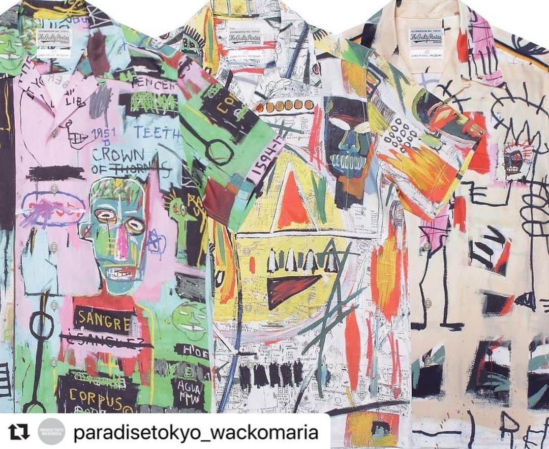 Daizo Yoshiokaのインスタグラム：「#Repost @paradisetokyo_wackomaria with @make_repost ・・・ NEW ARRIVAL 4/4(土)よりWACKO MARIA ONLINE STOREにて発売いたします。  WACKO MARIA直営店舗は4日(土)、5日(日)は臨時休業になります。 予定しておりました販売分は全てWACKO MARIA ONLINE STOREにて発売いたします。  #repost @wackomaria_guiltyparties ・・・ JEAN MICHEL BASQUIAT / WACKO MARIA HAWAIIAN SHIRT 04/04/2020 #jeanmichelbasquiat #basquiat #wackomaria #guiltyparties」