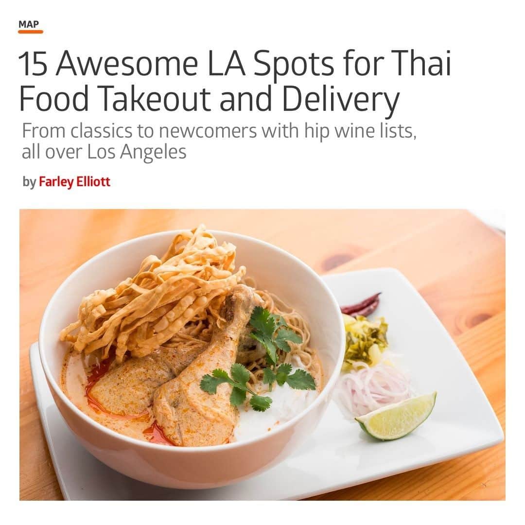 Eater LAさんのインスタグラム写真 - (Eater LAInstagram)「For many Angelenos Thai food is a weeknight comfort food staple, which is especially comforting during the current Safer at Home mandate handed out by Governor Newsom. Thankfully, some of greater LA’s most delicious Thai restaurants are still open for takeout and delivery, from a few Thai Town staples in East Hollywood to family-run destinations in Westchester and Northridge. Oh, and heads up: Some are even now offering takeaway wine and booze sales, too. Tap our profile link for the full list 📸 Khao Soi from Ayara Thai, @wonhophoto」4月4日 7時29分 - eater_la