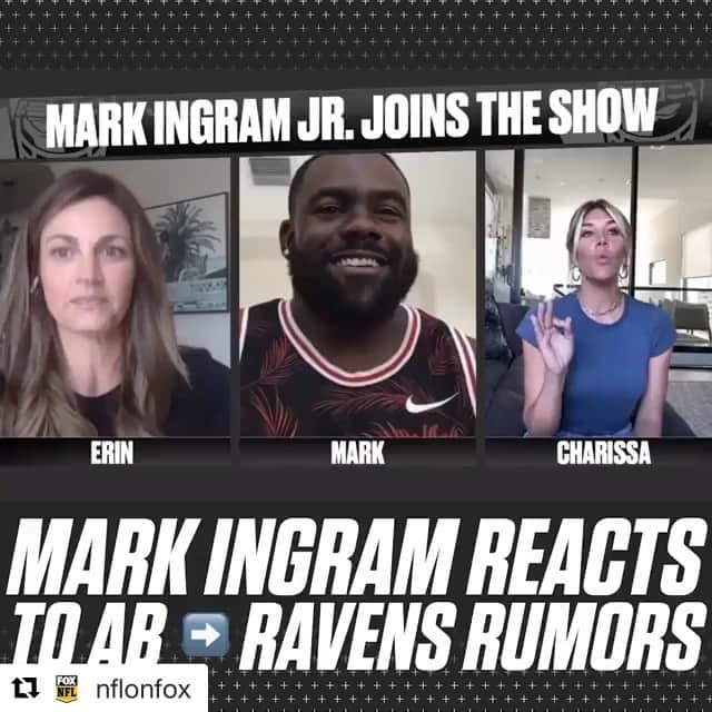 エリン・アンドリューズのインスタグラム：「Here’s a glimpse of our first #QuarentineQnA with special guest @markingram21! Check out the rest on @nflonfox Twitter and Facebook. Details coming for next week’s show on @fs1! Stay tuned! @charissajthompson @nflonfox @jsantos1111 @ravens @nfl @alabamafbl #rolltide #rtr #ravens #ravensnation #nfl」